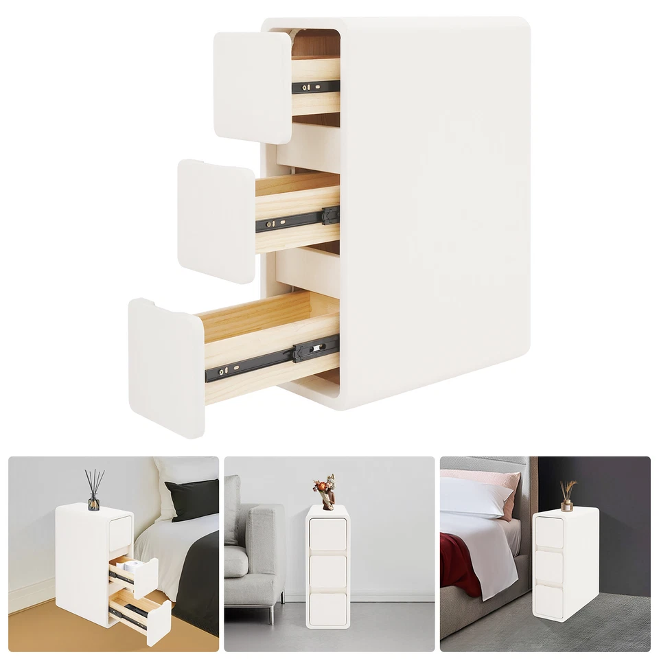 Nightstand Off-white Bedside Table with Drawers Small Narrow Nightstand - Image 1 of 4