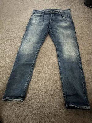 Jeans G-Star Raw 3301 ajuste reto cônico botão mosca desgastado tamanho 38 X 38 - Imagem 1 de 4