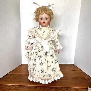 Vintage Porzellanpuppe viktorianisch blond Ringe blaue Augen Zähne 18 Zoll Kleid WFS 98/300 - Bild 1 von 14