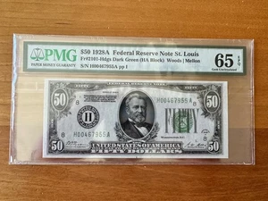 1928-A $50 DGS FRN St. Louis Fr. 2101-Hdgs Gem PMG 65 EPQ Serial H00467955A - Picture 1 of 2