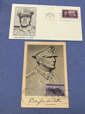 1944-1945 WWII GENERAL DOUGLAS MACARTHUR ! FDC POSTCARD + 9/2 VJ DAY ! CACHETS ! - Image 1 of 2