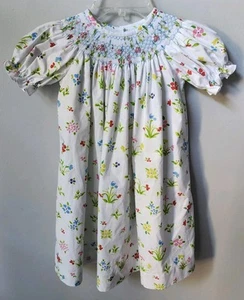 New Little English White Floral Smocked Embroidered Floral Dress Size 4 - Picture 1 of 11
