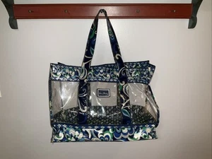 Vera Bradley Beach Bag Tote Floral Pattern Blue Clear Floral Plastic - Picture 1 of 24