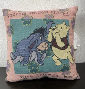 Disney VTG Tapestry 12x12" Throw Pillow Pooh Eeyore "Secrets are Best Shared..." - Picture 1 of 5