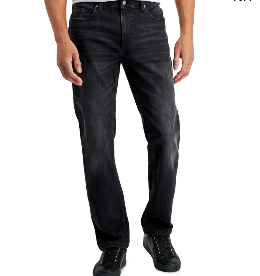 Alfani Mens Straight Fit Denim Jeans Size 40 / 30 Black Stretch  5 Pockets  - Image 1 of 1