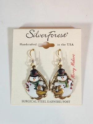 Pendientes colgantes SilverForest muñeco de nieve y pájaro con tarjeta original Vermont EE. UU. Foto 1 de 2