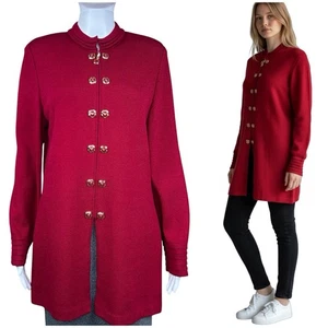 St. John Collection Santana Strickjacke durchgehender Reißverschluss Größe 10 Goldknöpfe rot Blazer - Bild 1 von 21
