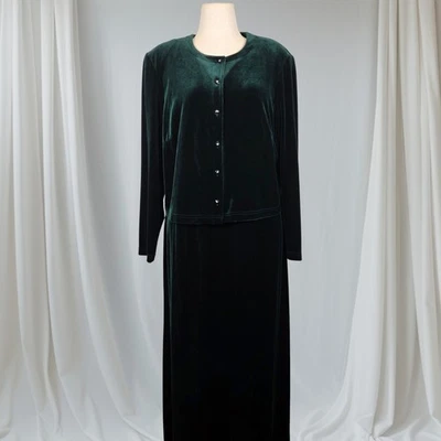 复古 Ronni Nicole II 2 件装长裙女式 16 绿色天鹅绒度假场合 — 第 1/4 张图片