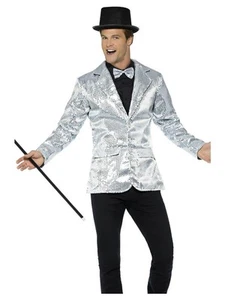 Smiffys Sequin Jacket, Mens, Silver (Size L) - Picture 1 of 1