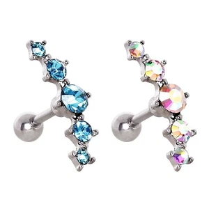 316L Surgical Steel Curved Five CZ Cartilage Earring - Picture 1 of 5
