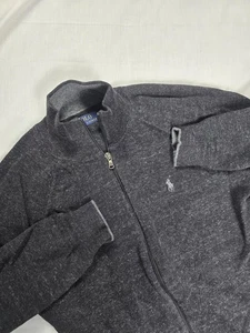 Polo Ralph Lauren Pullover Herren klein meliert grau durchgehender Reißverschluss Stehkragen Pony Logo - Bild 1 von 9
