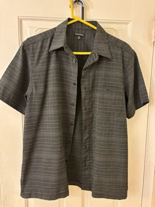 George Mens Button Down Short Sleeve Shirt M Black Suede Front Pocket Medium - Picture 1 of 3