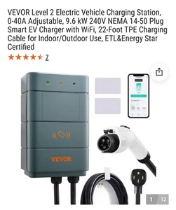 VEVOR Level 2 EV Charging Station 40 Amp 22 ft. Electric EV Charger IP66 NEMA - Picture 1 of 5