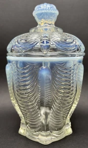 EAPG Northwood Glass Opalescent Drapery H North Covered Jar Sugar Candy READ - Picture 1 of 14