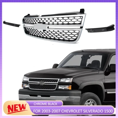 For 2003-2007 Silverado 1500 2500 3500 HD Pickup Chrome Black Honeycomb Grille Foto 1 de 4