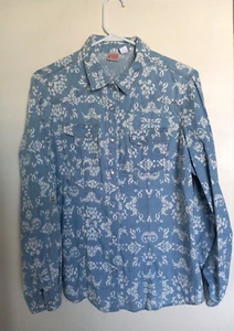 Canyon River Blues Damen Large Chambray Bluse Langarm Perlen Druckknopf Blumen - Bild 1 von 3