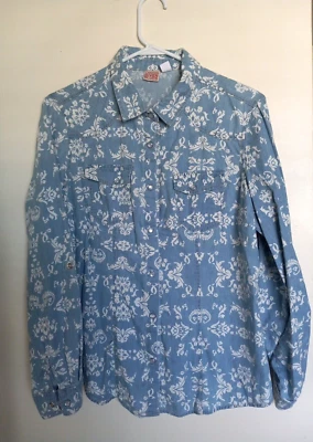 Canyon River Blues女式大号布衬衫长袖珍珠扣花卉 — 第 1/3 张图片