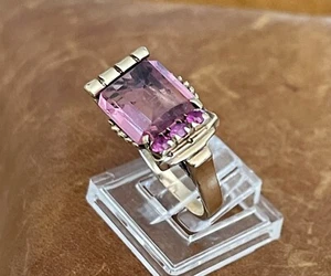 Estate Vintage Retro 40’s - 50's 10K Yellow Gold Topaz, Ruby Stone Ring Size 6.5 - Picture 1 of 22