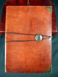 Large Brown Distressed Leather Journal with Horseshoe concho - Picture 1 of 13