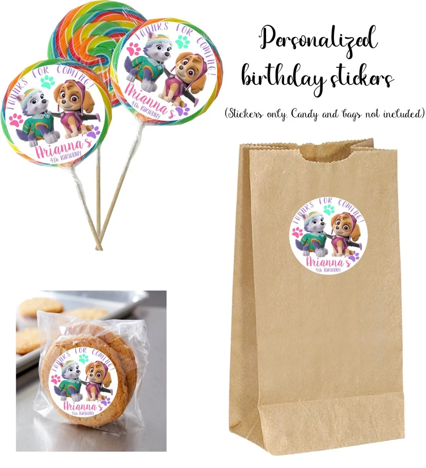 12 adesivos personalizados Skye Everest Paw Patrol para pirulitos, bolsa de guloseimas, aniversário - Imagem 1 de 1