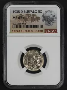 1938 D "Great Buffalo Hoard" Buffalo Nickel NGC MS 67+ Plus - Picture 1 of 4