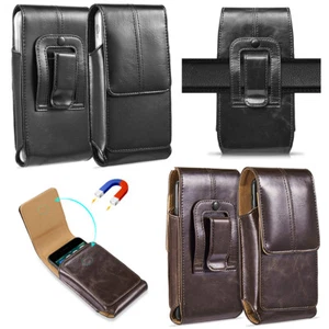 Vertical Leather Case Magnetic Flip Wallet Pouch Belt Clip Cover for Cell Phone - Picture 1 of 20