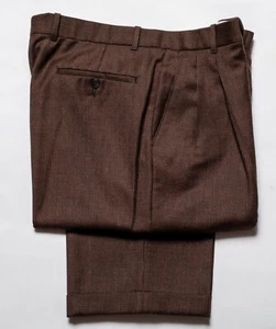 Riviera mens 100% wool pleated pants, 35, brown mini-check - Picture 1 of 10