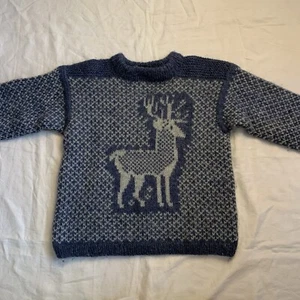 Womens Vintage Lillunn of Norway Heavy Wool Hand Knit Sweater Size L Blue - Picture 1 of 14