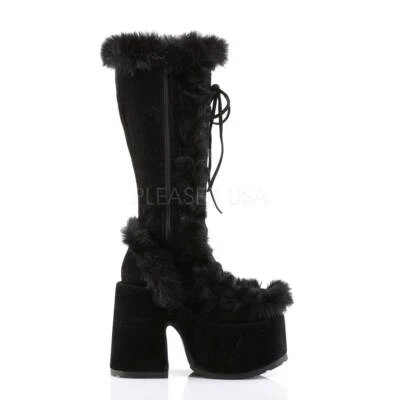 Demonia Camel-311 Stacked Black Mammoth Platform Goth Punk Knee Boots NEW - Image 1 of 4