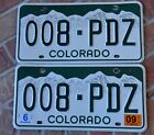 Colorado License Plate PAIR (2) Matching '09 008-PDZ Used Set For Decor ART