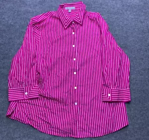 Foxcroft Womens Shaped Fit Striped Mature Button Up Top Size 16W Pink Office - Picture 1 of 9