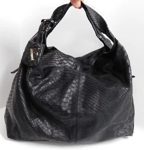 Furla Elisabeth Black Snake Embossed Leather Large Hobo Bag - Picture 1 of 6