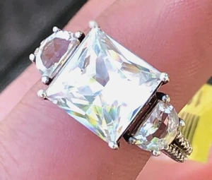 WHITE TOPAZ & SWAROVSKI CRYSTAL Sterling Silver RING Ornate SIZE 7 - Picture 1 of 8