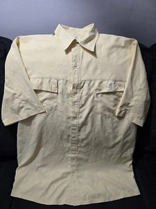 Browning Tech Outdoor Button Down Short Sleeve Large Yellow Shirt 100% Polyester - Picture 1 of 5