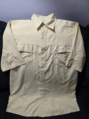 Browning Tech Outdoor Button Down Short Sleeve Large Yellow Shirt 100% Polyester - Image 1 of 4