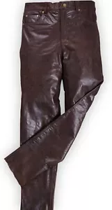 Pantalones de mezclilla de cuero vintage real para hombre 5 bolsillos estilo 501 motociclistas - Imagen 1 de 4