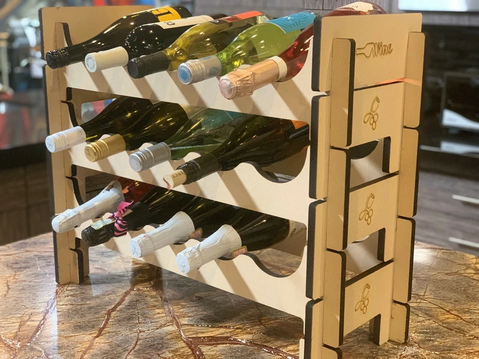 Wine Rack Bottle Holder Storage Display Stackable Modular Tiered Solid Wood - Image 1 of 4