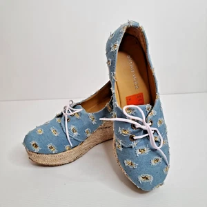 Bryan Mode Lace Up Wedges Blue Gold Glitter Size 39 - Picture 1 of 12
