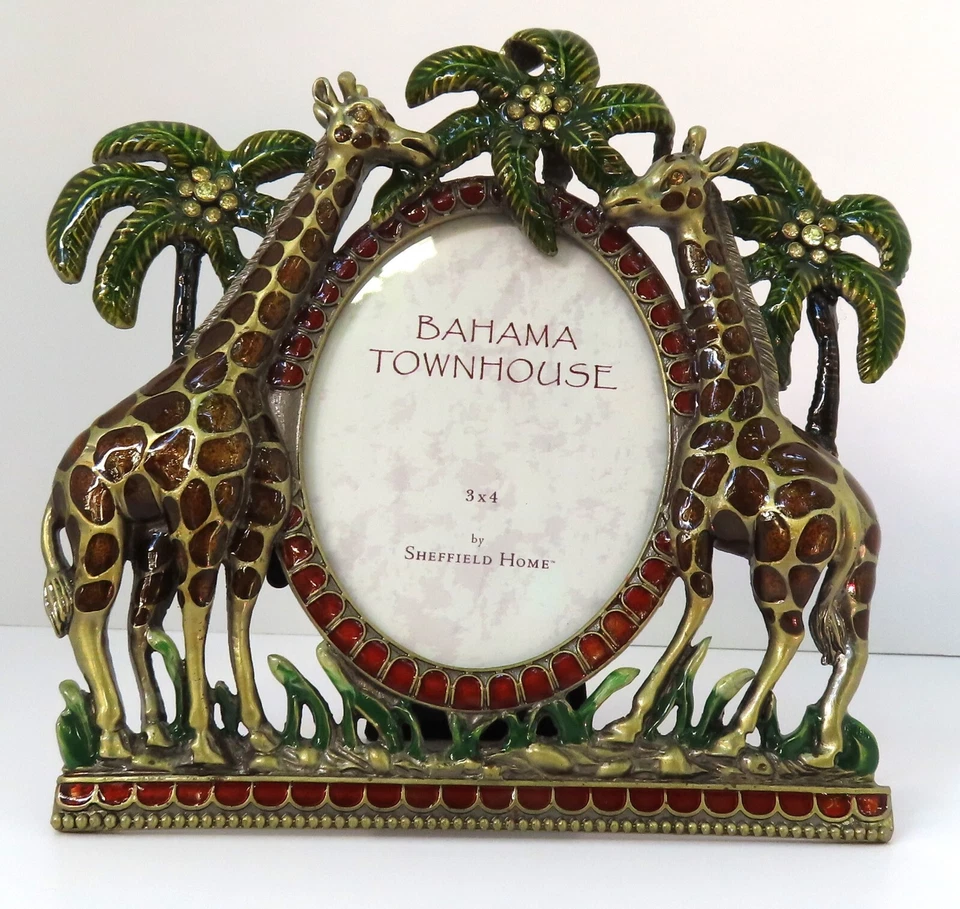 Enameled Pewter Photo Frame -  - Giraffes & Palm Trees - Excellent Condition - Image 1 of 4