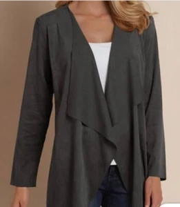 Soft Surroundings Ultra Soft Cardigan Faux Suede Open Front Grey Plus Sz 1x NEW - Picture 1 of 13