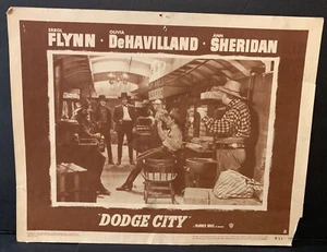 ERROL FLYNN LOBBY CARD for 1951 WB re-release of DODGE CITY Olivia DeHAVILLAND  - Imagen 1 de 9