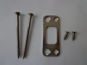 KWIKSET DEADBOLT STRIKE "REINFORCER" (3" SCREWS) NICKEL PLATE 1-1/8" X 2-3/4" - Picture 1 of 2
