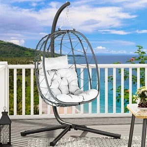HOMIFLEX Hanging Egg Swing Chair Outdoor Wicker Hammock Chairs with Steel Stand - Picture 1 of 5