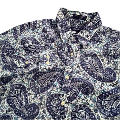 Camisa Alan River Mezcla de Lino Hombres L Abotonada Todo Paisley Western Retro Foto 1 de 4