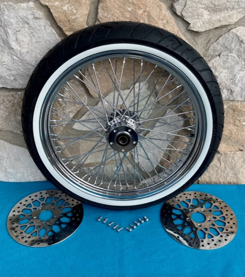 21X3.5 60 SPOKE FRONT WHEEL 120/70-21 SHINKO WHITE TIRE KIT HARLEY TOURING 08-UP - Image 1 of 2