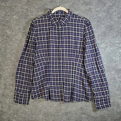 Chaps Top Womens XL Purple Black Plaid Flannel Metropolis Peplum Button Up - Image 1 of 4