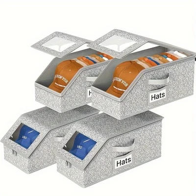 Caja de almacenamiento de sombreros apilable con ventana transparente ahorro de espacio para 12 sombreros organizador  Foto 1 de 4