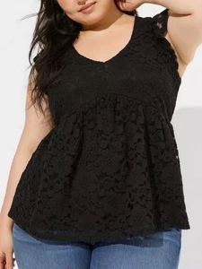 Babydoll con volantes y cuello en V de encaje elástico tórrido 4X Whimsygoth Grunge Witchy - Imagen 1 de 7