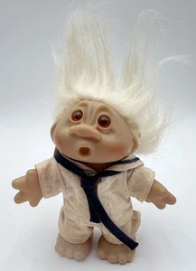 Vintage 5 inch Dam Troll Doll 1986 White Hair  White Outfit Shirt Shorts Amber - Picture 1 of 8
