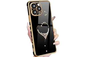Petitian for iPhone 14 Pro Case Sparkle Hearts Black M17 - Picture 1 of 1